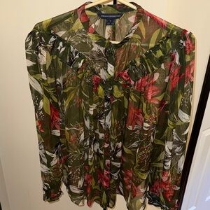 French Connection Elegant Floral Blouse - Green and Red